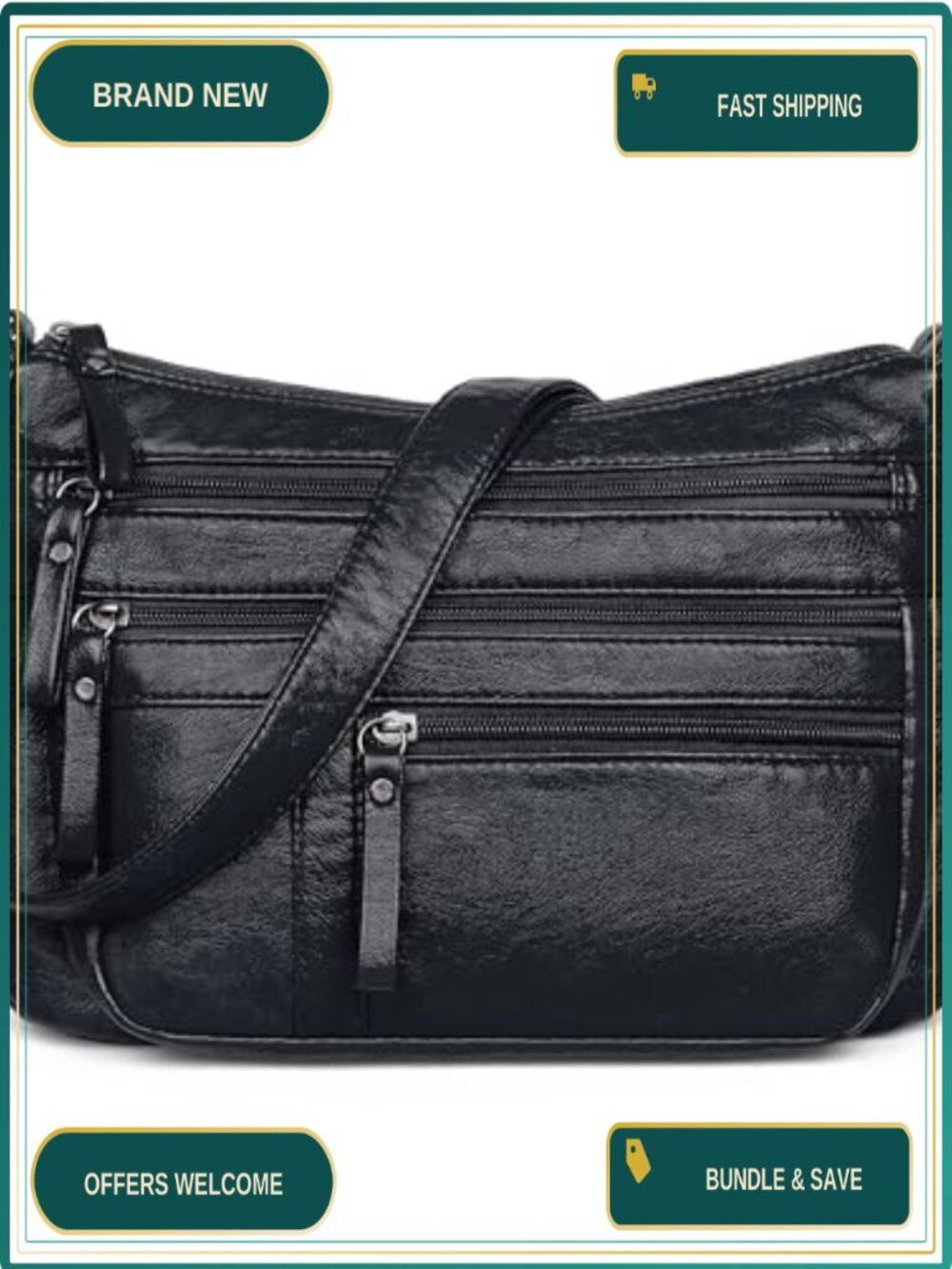 Vegan Leather Crossbody Bag & Shoulder Purse for Women Multi-Pocket